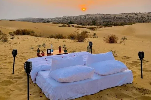 Romantic Outdoor Setup at a desert camp in Jaisalmer, Rajasthan.